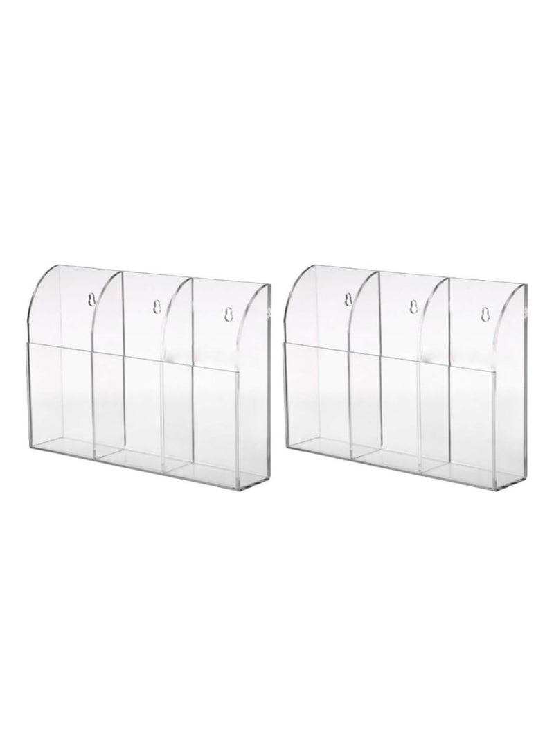 TPGP 2pcs Clear Acrylic TV Remote Control Holder 3- grid Media Organizer Wall Mount Air Conditioner Storage Box for Table Nightstand Desktop - Image 1