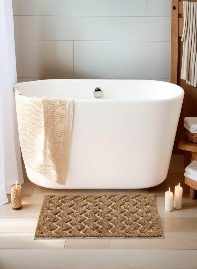 VivaNest 3D Luxury Wave Brown Tan Ombre Geometric Bathroom Mat, 20"x32" Extra Soft and Absorbent Microfiber Bath Rug, Non-Slip TPR Back, Plush Shaggy Bath Carpet for Floor - Image 2
