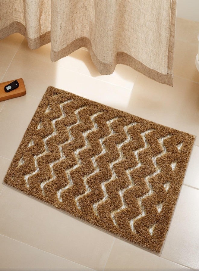 VivaNest 3D Luxury Wave Brown Tan Ombre Geometric Bathroom Mat, 20"x32" Extra Soft and Absorbent Microfiber Bath Rug, Non-Slip TPR Back, Plush Shaggy Bath Carpet for Floor - Image 1
