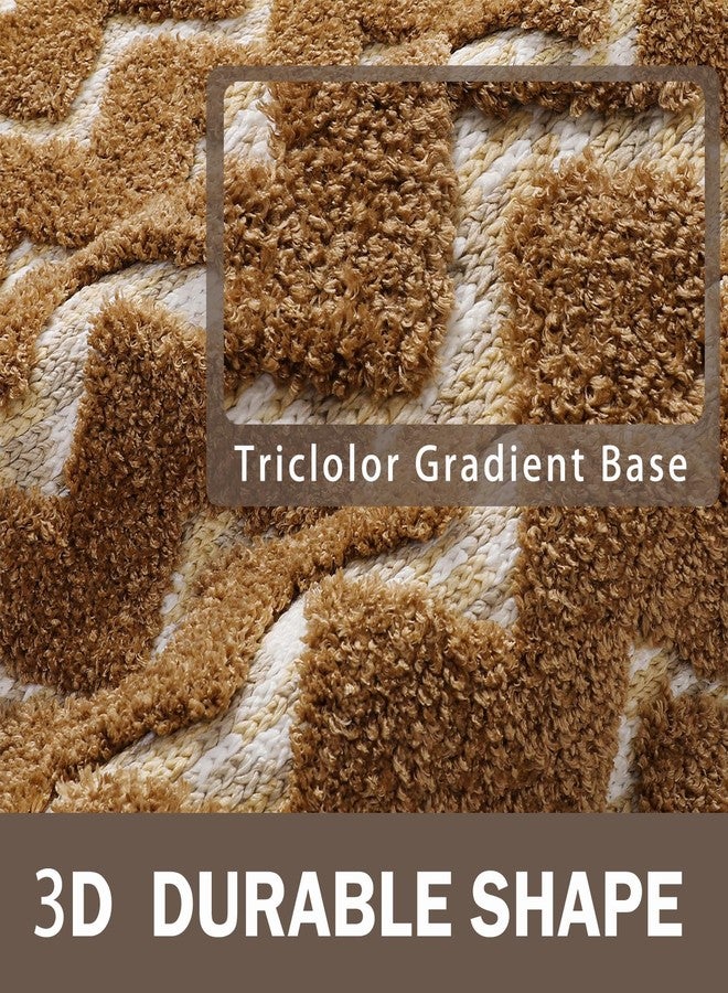 VivaNest 3D Luxury Wave Brown Tan Ombre Geometric Bathroom Mat, 20"x32" Extra Soft and Absorbent Microfiber Bath Rug, Non-Slip TPR Back, Plush Shaggy Bath Carpet for Floor - Image 4