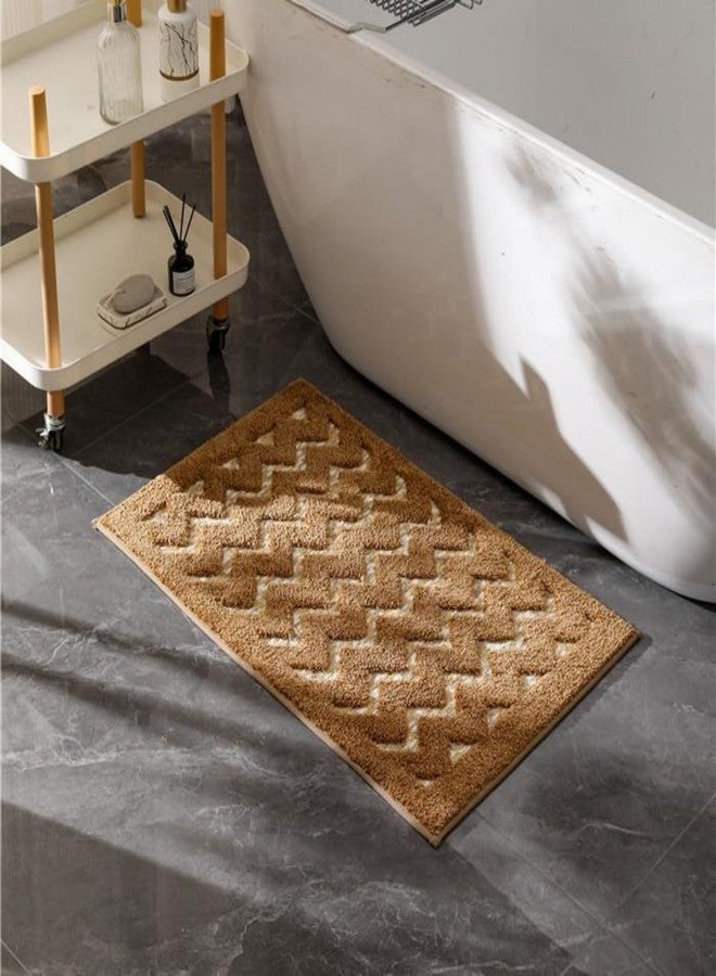 VivaNest 3D Luxury Wave Brown Tan Ombre Geometric Bathroom Mat, 20"x32" Extra Soft and Absorbent Microfiber Bath Rug, Non-Slip TPR Back, Plush Shaggy Bath Carpet for Floor - Image 3