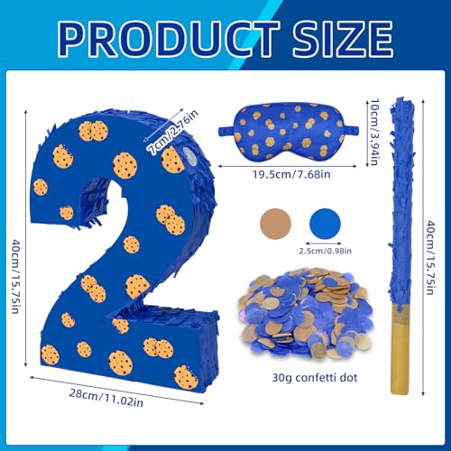 Lcoor Cookie 2nd Birthday Decorations 157 Cookie Number 2 Piata with Blindfold Stick and Confetti for Cookie Birthday Party Supplies 2nd - Image 5