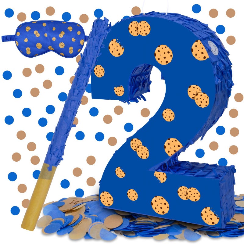 Lcoor Cookie 2nd Birthday Decorations 157 Cookie Number 2 Piata with Blindfold Stick and Confetti for Cookie Birthday Party Supplies 2nd - Image 3