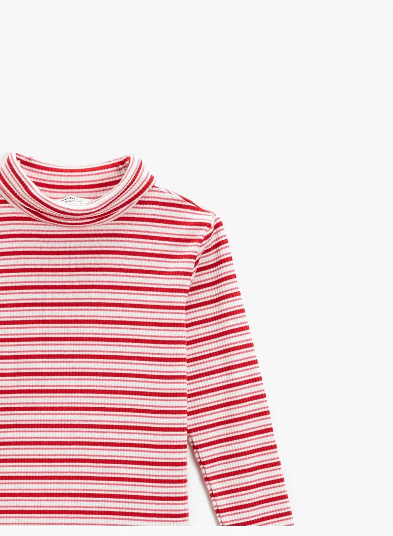 KOTON Striped Half Turtleneck T-Shirt Long Sleeve Cotton