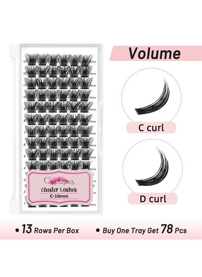 Lash Clusters DIY Eyelash Extensions 78pcs Crislashes Cluster Lashes 10mm C Curl Lash Clusters Wispy Eyelash Clusters Volume Lash Clusters DIY Cluster Eyelash Extensions for Home Use(H-C Curl-10mm)