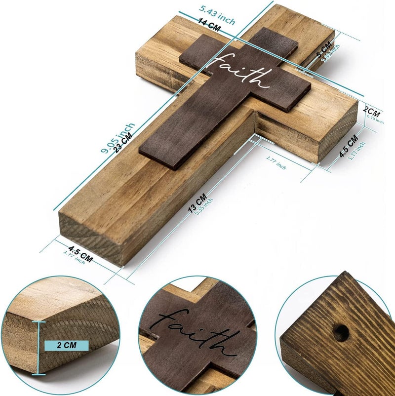 Generic Handmade Natural Wood Cross, Portrait Orientation, Rectangular Shape, 9" x 5", Brown, Classical Style, Church & Prayer Rooms, Wall Art, Unframed, Wall Mount, Bedroom - Image 2