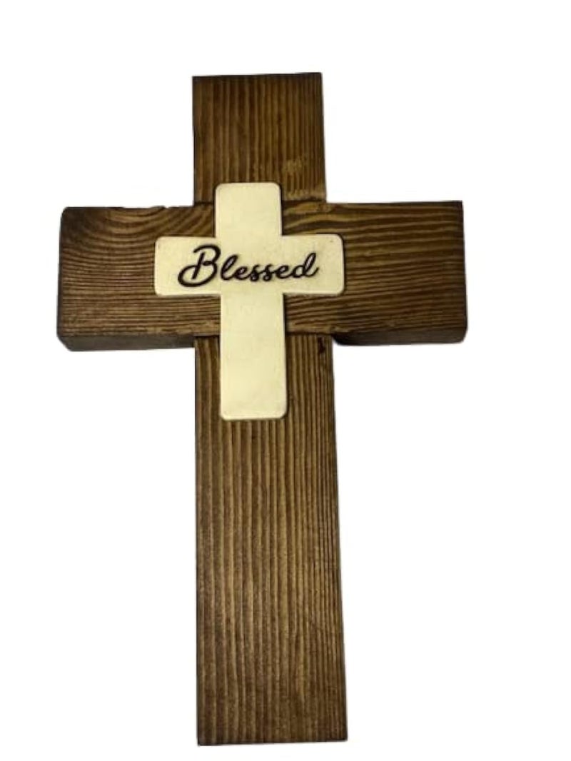 Generic Handmade Natural Wood Cross, Portrait Orientation, Rectangular Shape, 9" x 5", Brown, Classical Style, Church & Prayer Rooms, Wall Art, Unframed, Wall Mount, Bedroom - Image 1