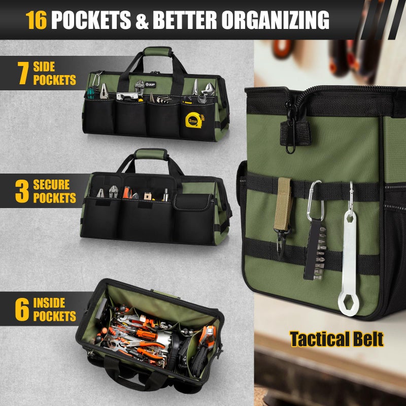 UUP Heavy Duty Tool Bag 20-Inch, Extra Large 16-Pocket Portable Empty Tool Box Organizer Storage, Toolbox Organization, Soft Handle Carrying Toolbag with Zipper, Father Dad Men Mechanic Birthday Gift - Image 3