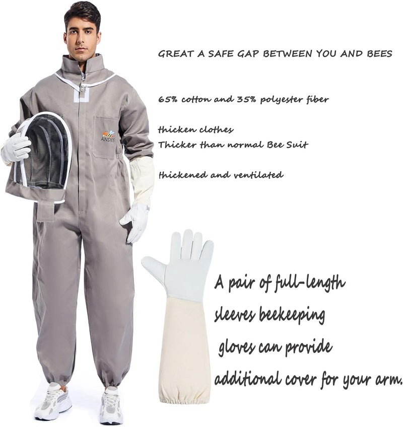 ANDES Beekeeper Suit for Men & Women - Universal Beekeeping Supplies | Bee Suits Attire with Veil &Sheepskin Gloves bee Suits for Sting Proof Large - Image 5