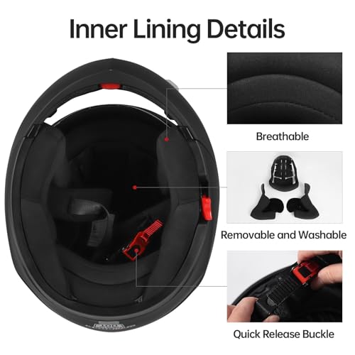 TIANDU DOT Approved Modular Flip-Up Dual Visor Motorcycle Full Face Helmet for Adults Men & Women with 2 Removable Visors (1 Clear + 1 Tinted)，Suitable for Powersports (Black and Red, Medium) - Image 4