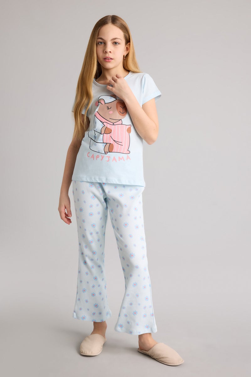 DeFacto Blue Girl Girl 2 Piece Pyjamas Set Casual - Image 2