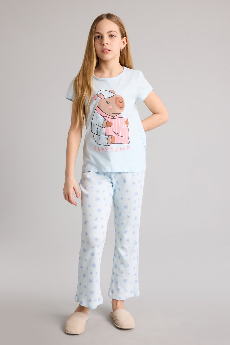 DeFacto Blue Girl Girl 2 Piece Pyjamas Set Casual - Image 1