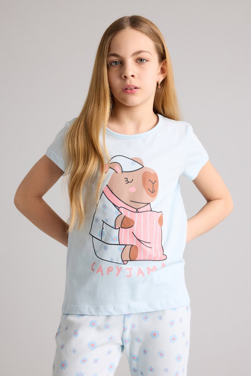 DeFacto Blue Girl Girl 2 Piece Pyjamas Set Casual - Image 3