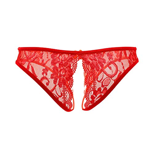 SLITHICE Women Sexy Floral Lace Briefs with Cute Bow Center (US, Alpha, X-Large, Regular, Regular, Red) - Image 3