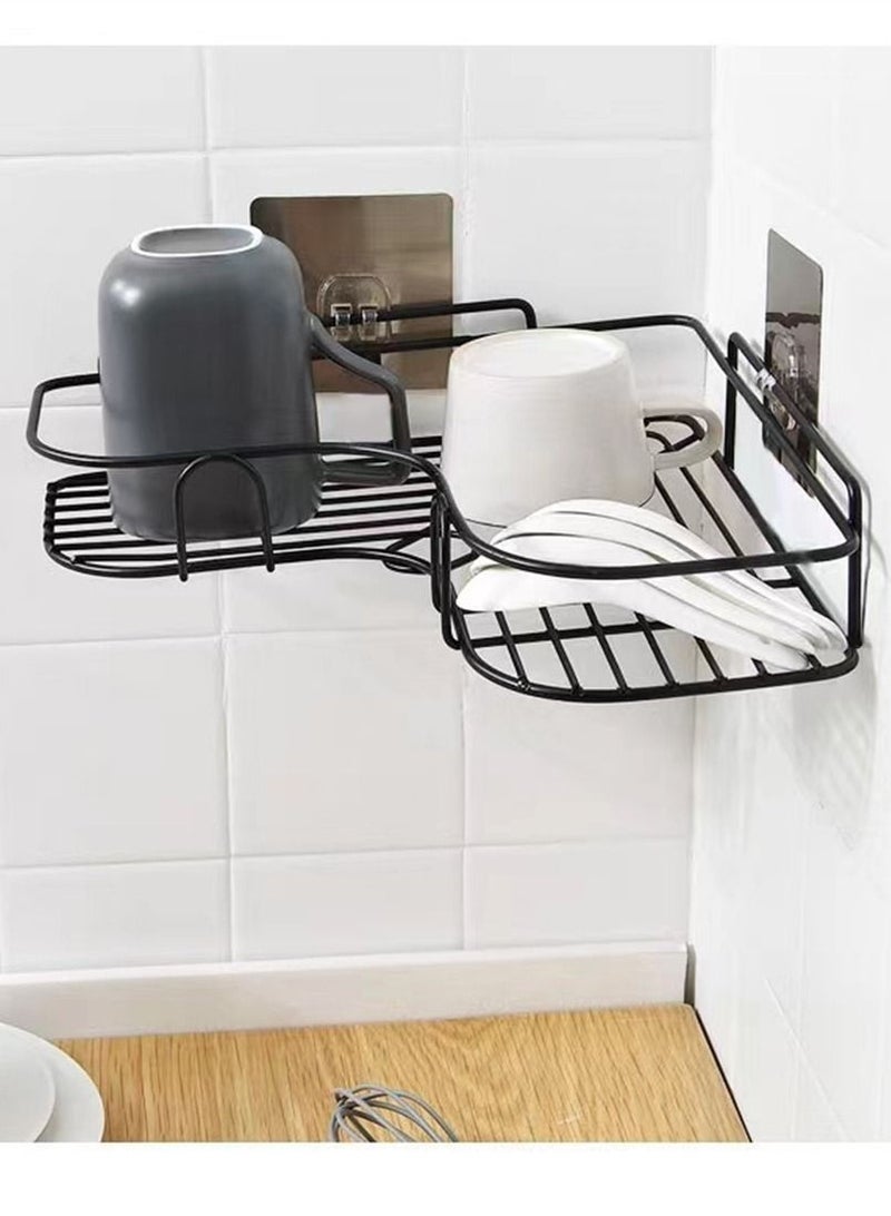 Kutis رف حمام مكون من قطعة واحدة، منظم شامبو وصابون، مثبت على الحائط، رف تخزين معدني أسود - Image 5