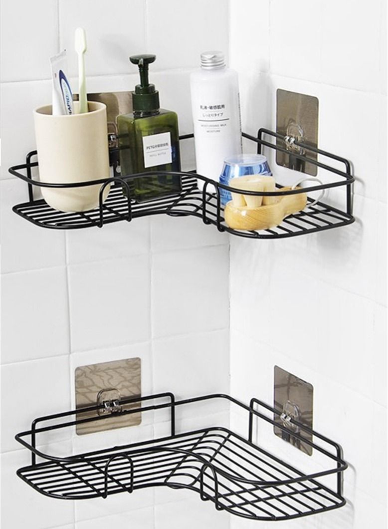 Kutis رف حمام مكون من قطعة واحدة، منظم شامبو وصابون، مثبت على الحائط، رف تخزين معدني أسود - Image 2