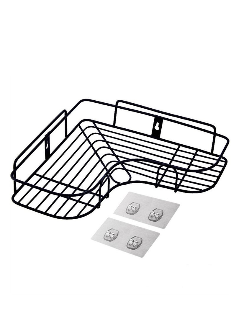 Kutis رف حمام مكون من قطعة واحدة، منظم شامبو وصابون، مثبت على الحائط، رف تخزين معدني أسود - Image 1