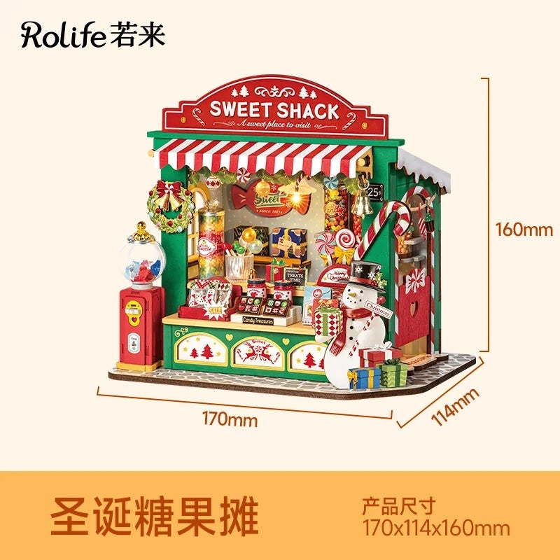 رولايف مجموعة مكعبات بناء NEW Original RolifeDIY Christmas Candy Stall Small House Miniature Handmade Assembly House Model Building Blocks New Year Gift - Image 1