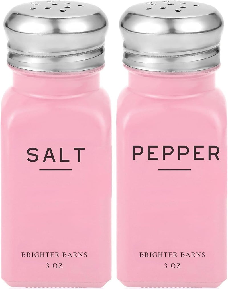 Brighter Barns Pink Salt and Pepper Shakers Set by Brighter Barns  Modern Kitchen Accessories  Cute Salt and Pepper Set with Stainless Steel Lids  Chic Decor and Kitchen Essentials for Restaurants Airbnb Pink - Image 1