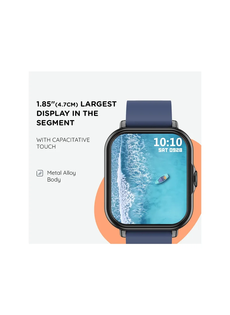 Pebble Spark Ace 1.85" Smartwatch for Men and Women, Large HD Display, Health Suite, 100+ Watch Faces, 7 Days Battery Life - Gunmetal Blue