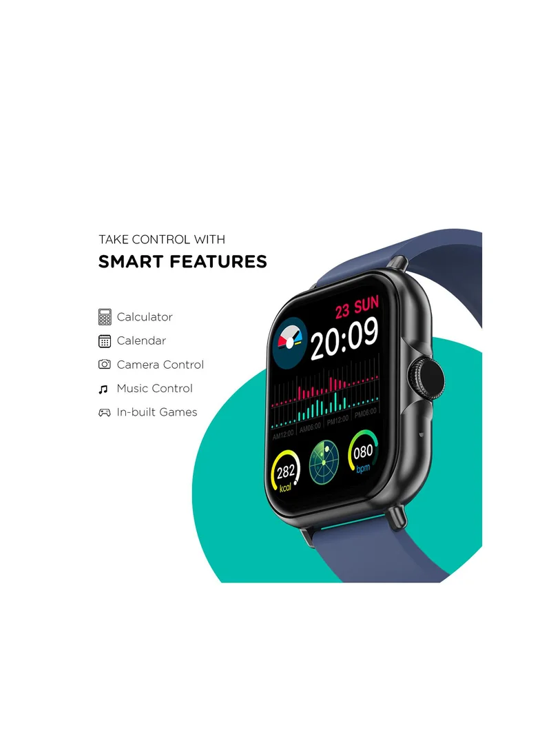 Pebble Spark Ace 1.85" Smartwatch for Men and Women, Large HD Display, Health Suite, 100+ Watch Faces, 7 Days Battery Life - Gunmetal Blue