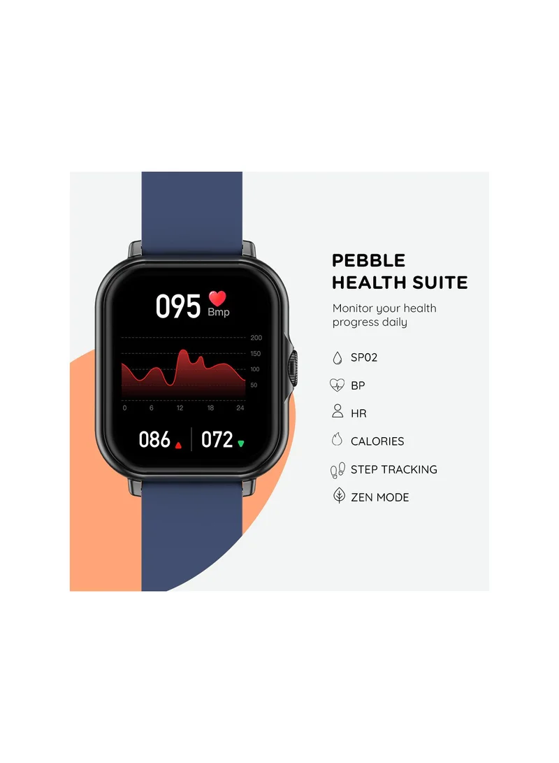 Pebble Spark Ace 1.85" Smartwatch for Men and Women, Large HD Display, Health Suite, 100+ Watch Faces, 7 Days Battery Life - Gunmetal Blue