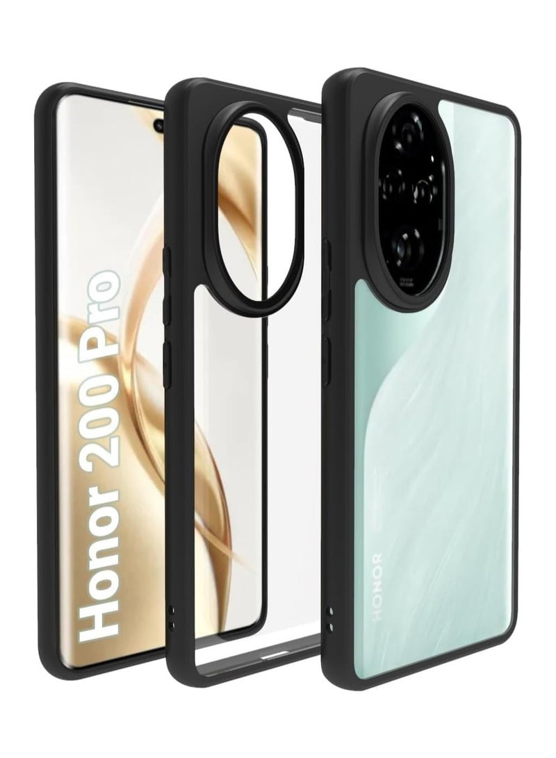 Compatible with Honor 200 Pro 5G Case Transparent, Grade Shockproof Anti-Yellowing, Slim Protective Phone Case Full Bumper Cover (Black) - Image 1