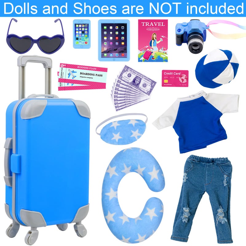 Ecore Fun 24 Pcs 18 Inch Boy Doll Clothes and Accessories Suitcase Play Set Included Travel Carrier Clothes Camera Phone Travel Pillow Passport Tickets Cashes Credit Card Map - Image 3