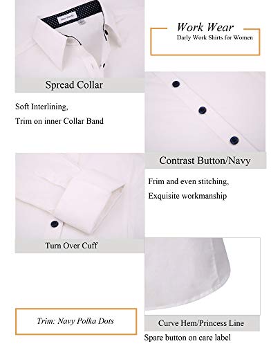 Alex Vando Womens Dress Shirts Wrinkle Free Regular Fit Long Sleeve Stretch Work Shirt,White,XL - Image 4