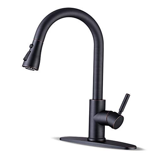 WEWE Kitchen faucets with Pull Down Sprayer Farmhouse Kitchen Faucet Oil Rubbed Bronze Commercial Modern high arc Stainless Steel Single Handle Single Hole for Utility rv Laundry Sinks - Image 1