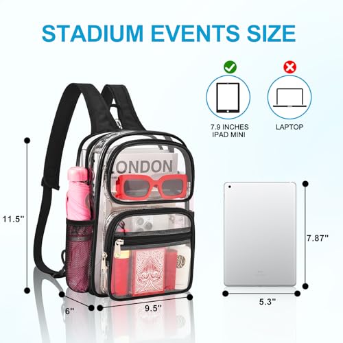 Busiuw Clear Backpack for Stadium Events 3 in 1 Clear Sling Crossbody Bag with Adjustable Reinforced Straps for Sports Fan, Concert Festivals and Games (Black) - Image 2