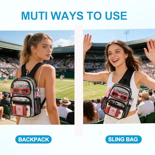 Busiuw Clear Backpack for Stadium Events 3 in 1 Clear Sling Crossbody Bag with Adjustable Reinforced Straps for Sports Fan, Concert Festivals and Games (Black) - Image 3