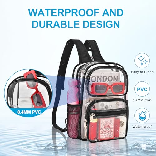 Busiuw Clear Backpack for Stadium Events 3 in 1 Clear Sling Crossbody Bag with Adjustable Reinforced Straps for Sports Fan, Concert Festivals and Games (Black) - Image 5