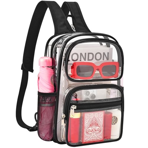 Busiuw Clear Backpack for Stadium Events 3 in 1 Clear Sling Crossbody Bag with Adjustable Reinforced Straps for Sports Fan, Concert Festivals and Games (Black) - Image 1