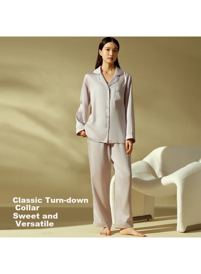 Your Sun Yiershuang [60 Pieces 100% Tencel] Women's Loungewear Set, Lyocell Lapel Collar, Spring And Summer Wearable, Long-sleeve Top And Long Pants For Wome - Image 2