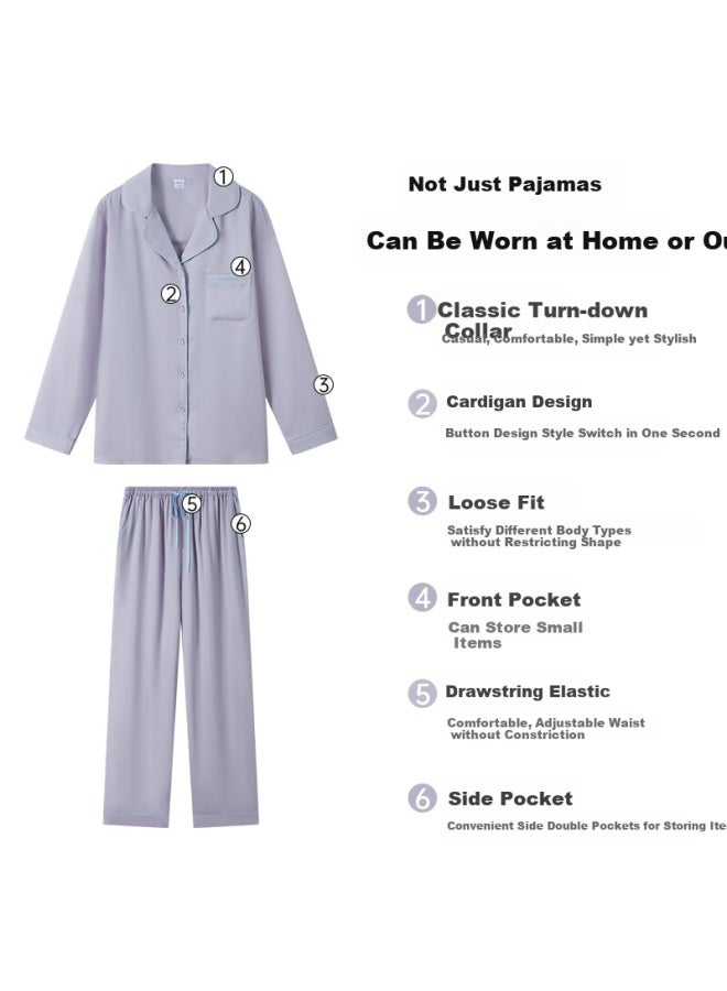 Your Sun Yiershuang [60 Pieces 100% Tencel] Women's Loungewear Set, Lyocell Lapel Collar, Spring And Summer Wearable, Long-sleeve Top And Long Pants For Wome - Image 1