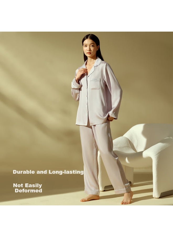 Your Sun Yiershuang [60 Pieces 100% Tencel] Women's Loungewear Set, Lyocell Lapel Collar, Spring And Summer Wearable, Long-sleeve Top And Long Pants For Wome - Image 3