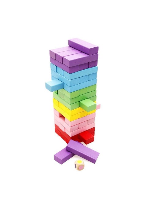 Magicwand® 54 Pcs Wooden Stacking Blocks Toy with 4 Dices Blocks Toy with 4 Dices【Pack of 1 Set】【】… (54 Pc Colored Blocks)