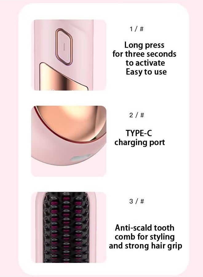 Generic Wireless Hair Straightener Brush Anti-Scald 20s Fast Heating 4Temp Settings Heating LED Display hair straightener comb Perfect for All Hair Types Pink  - Image 3