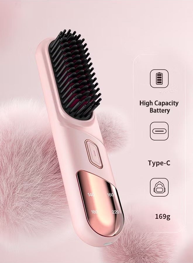 Generic Wireless Hair Straightener Brush Anti-Scald 20s Fast Heating 4Temp Settings Heating LED Display hair straightener comb Perfect for All Hair Types Pink  - Image 2