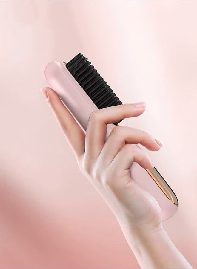 Wireless Hair Straightener Brush Anti-Scald 20s Fast Heating 4Temp Settings Heating LED Display hair straightener comb Perfect for All Hair Types Pink