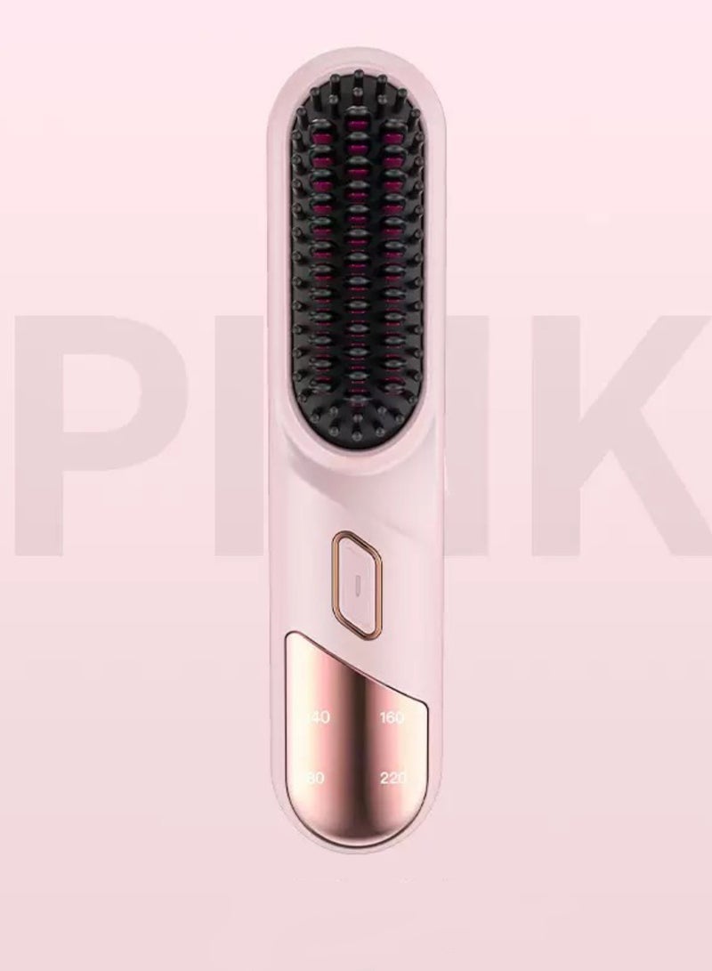 Generic Wireless Hair Straightener Brush Anti-Scald 20s Fast Heating 4Temp Settings Heating LED Display hair straightener comb Perfect for All Hair Types Pink  - Image 1