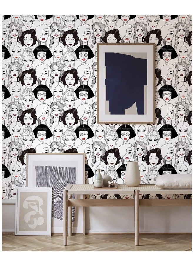 HAOKHOME 96106 Modern Peel And Stick Wallpaper Cool Ladies Black/White/Red Lips Removable Vinyl Self Adhesive Contactpaper 17.7In X 9.8Ft  - Image 3