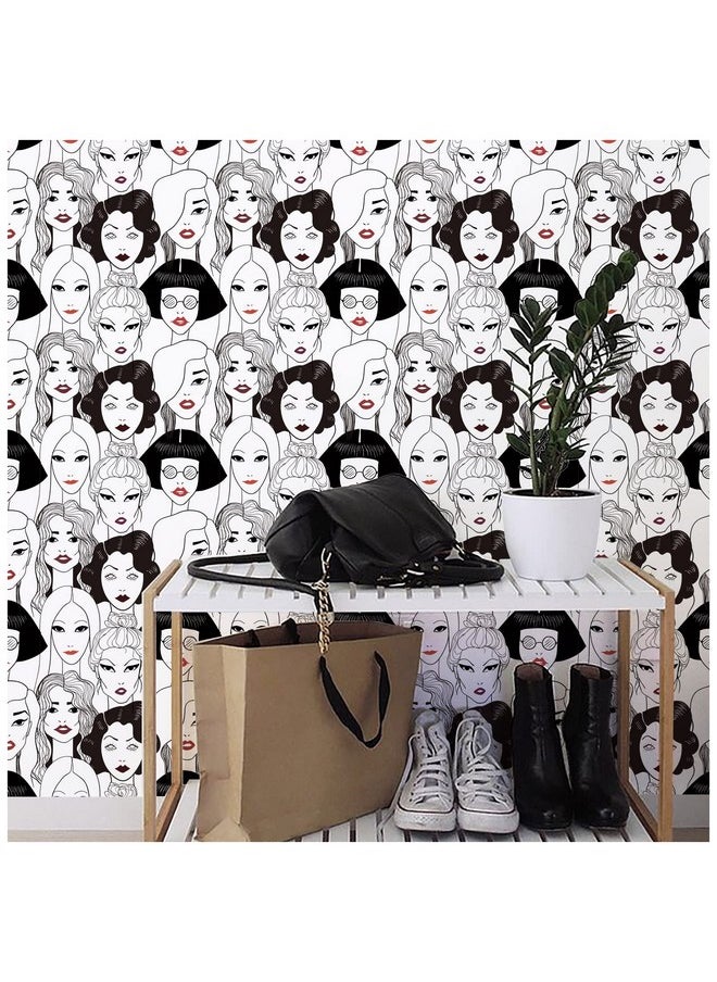 HAOKHOME 96106 Modern Peel And Stick Wallpaper Cool Ladies Black/White/Red Lips Removable Vinyl Self Adhesive Contactpaper 17.7In X 9.8Ft  - Image 2