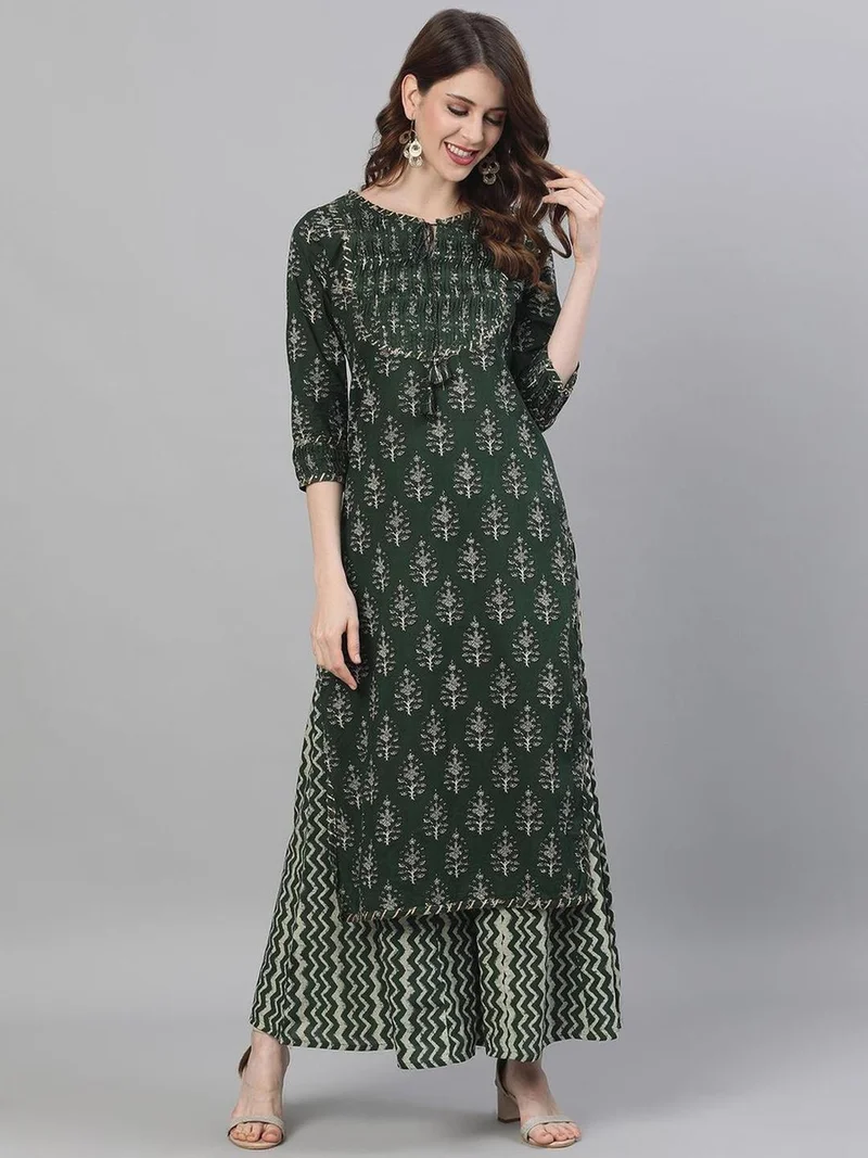 Ishin Printed Round Neck Kurta and Palazzos Set