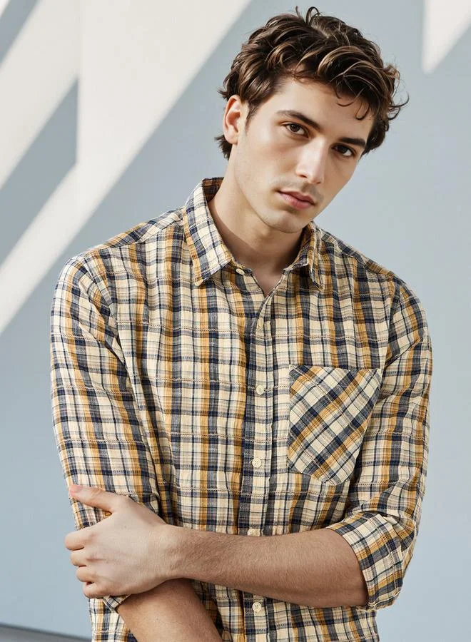 Lee Cooper  Lee Cooper Regular Fit Checked Collared Shirt for Men | Best Price UAE