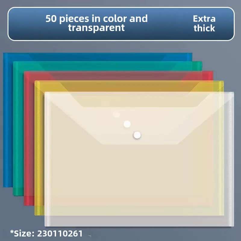 Transparent A4 Document Bag Large Capacity 50 colorful without grain/thickened