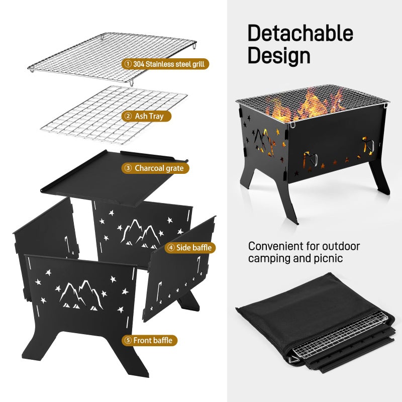 Odoland Camping Grill Portable Folding Charcoal Grills Backpacking BBQ Grill Campfire Grill with Carry Bag for Outdoor Cooking Hiking and Picnic - Image 3