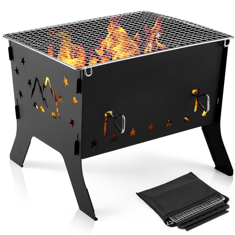 Odoland Camping Grill Portable Folding Charcoal Grills Backpacking BBQ Grill Campfire Grill with Carry Bag for Outdoor Cooking Hiking and Picnic - Image 1