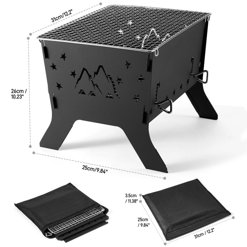 Odoland Camping Grill Portable Folding Charcoal Grills Backpacking BBQ Grill Campfire Grill with Carry Bag for Outdoor Cooking Hiking and Picnic - Image 2